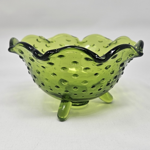 VIKING GLASS green ruffle hobnail dish vintage - Picture 6 of 16